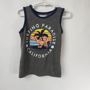 Little Rebels Boys Grey Sleeveless Surfing Paradise Cali Dino Graphic Tee Sz 4T